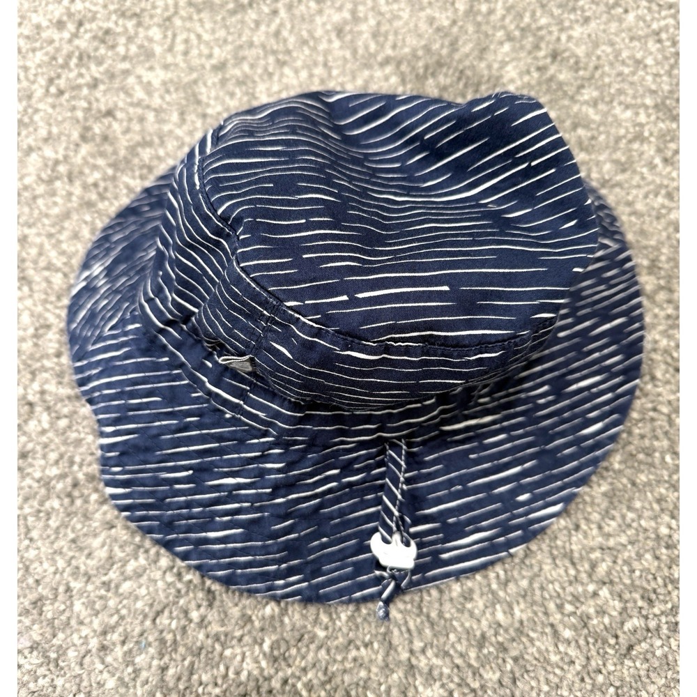 Jan & Jul Kids Bucket Hat Medium Adjustable Chin Strap Blue White Cotton Beach